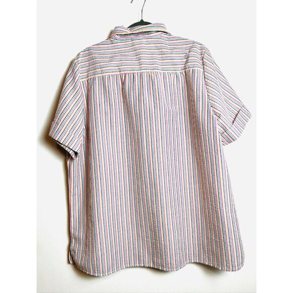 Boca Bay Button Up Shirt Blouse Short Sleeve Seersucker Pink Stripe Women’s - Picture 10 of 10